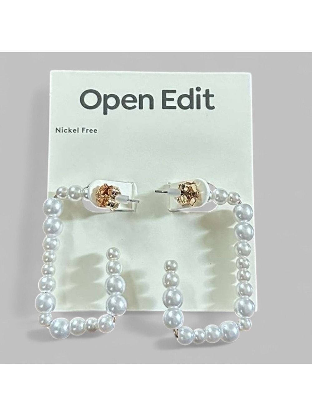 Open Edit-Faux Pearl Rectangle Earrings-WhiteGold-Nwt 18$
